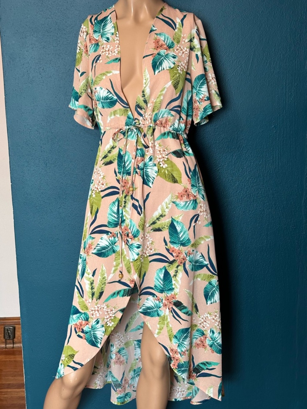 Liberty Love Tropical Beach Bum Tie-Front High-Low Swimsuit Cover-Up